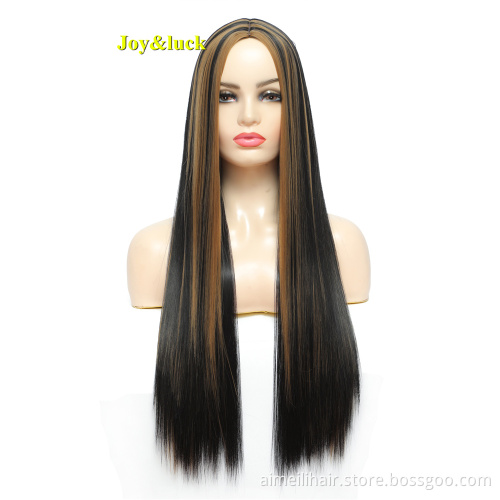 Ombre Blonde With Bangs Wholesale Wigs for Women Cosplay Wigs Party Piano Blonde Brown Long Natural Straight Synthetic Hair Wigs